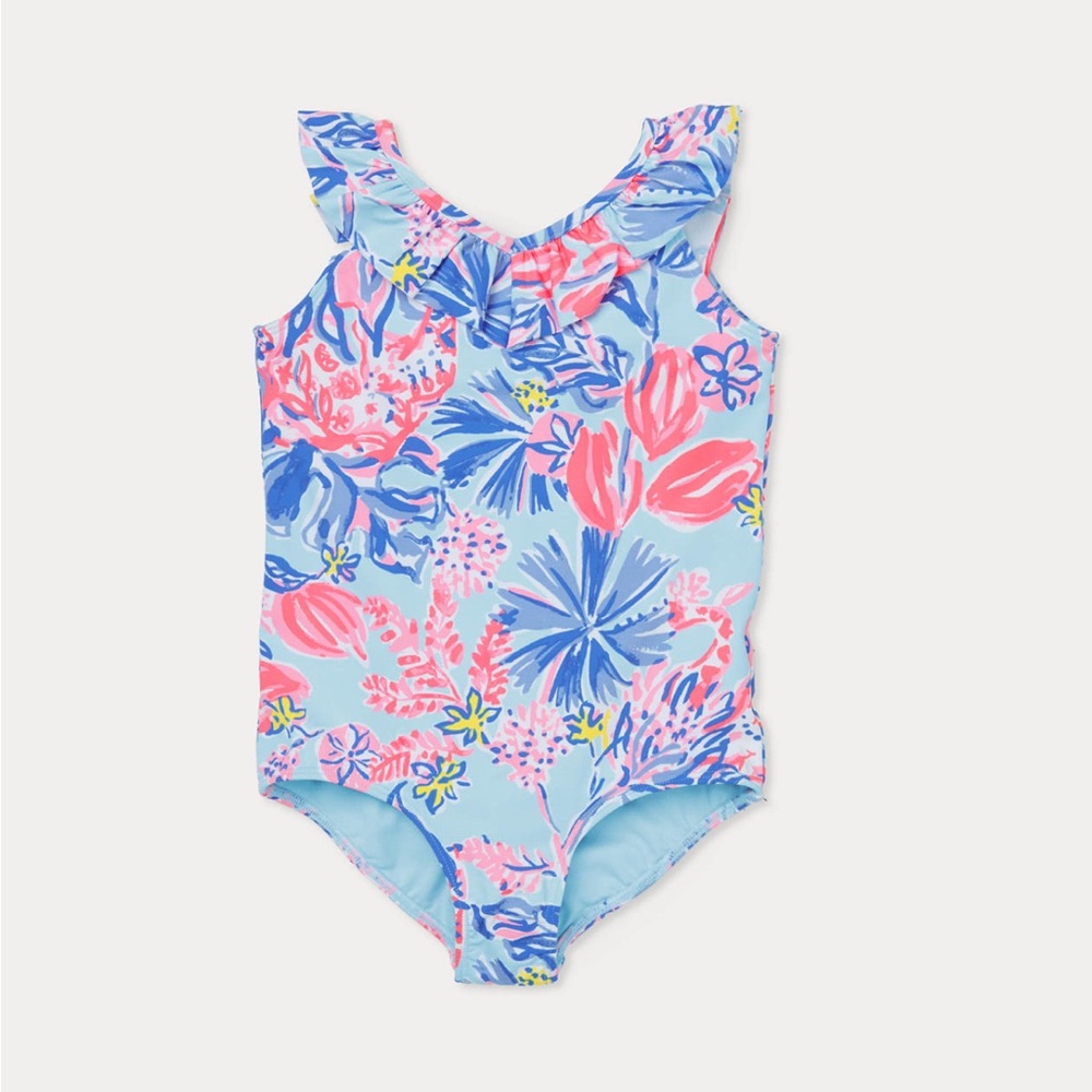 UPF 50+ Girls Janah One-Piece Swimsuit, Elephant Splash